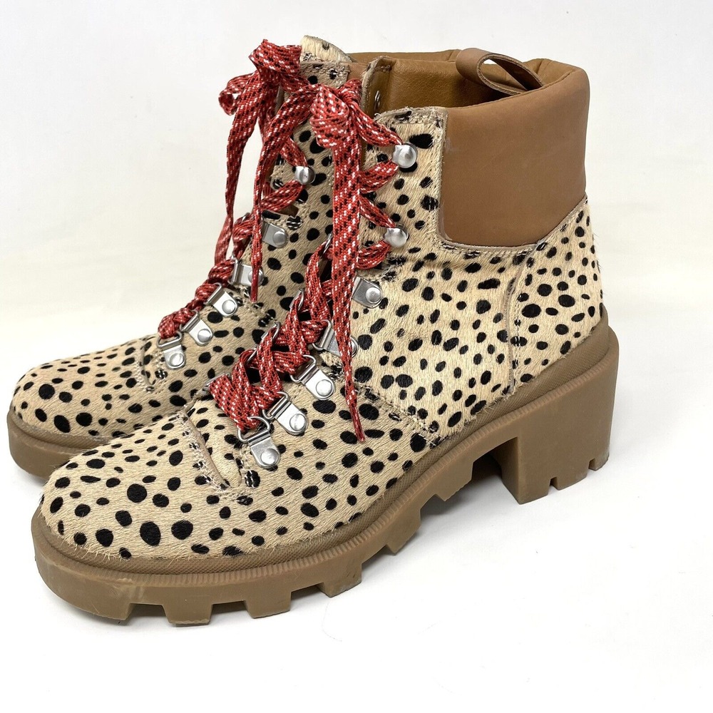 Anthropologie Dolce Vita Whitney Sz 7.5 Cheetah Animal Print Leather Chunky Boot